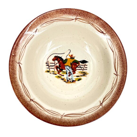 Paris & BeeBee Other - Paris & BeeBee Cowboy Vegetable Serving Bowl Stoneware Western Scene 2004